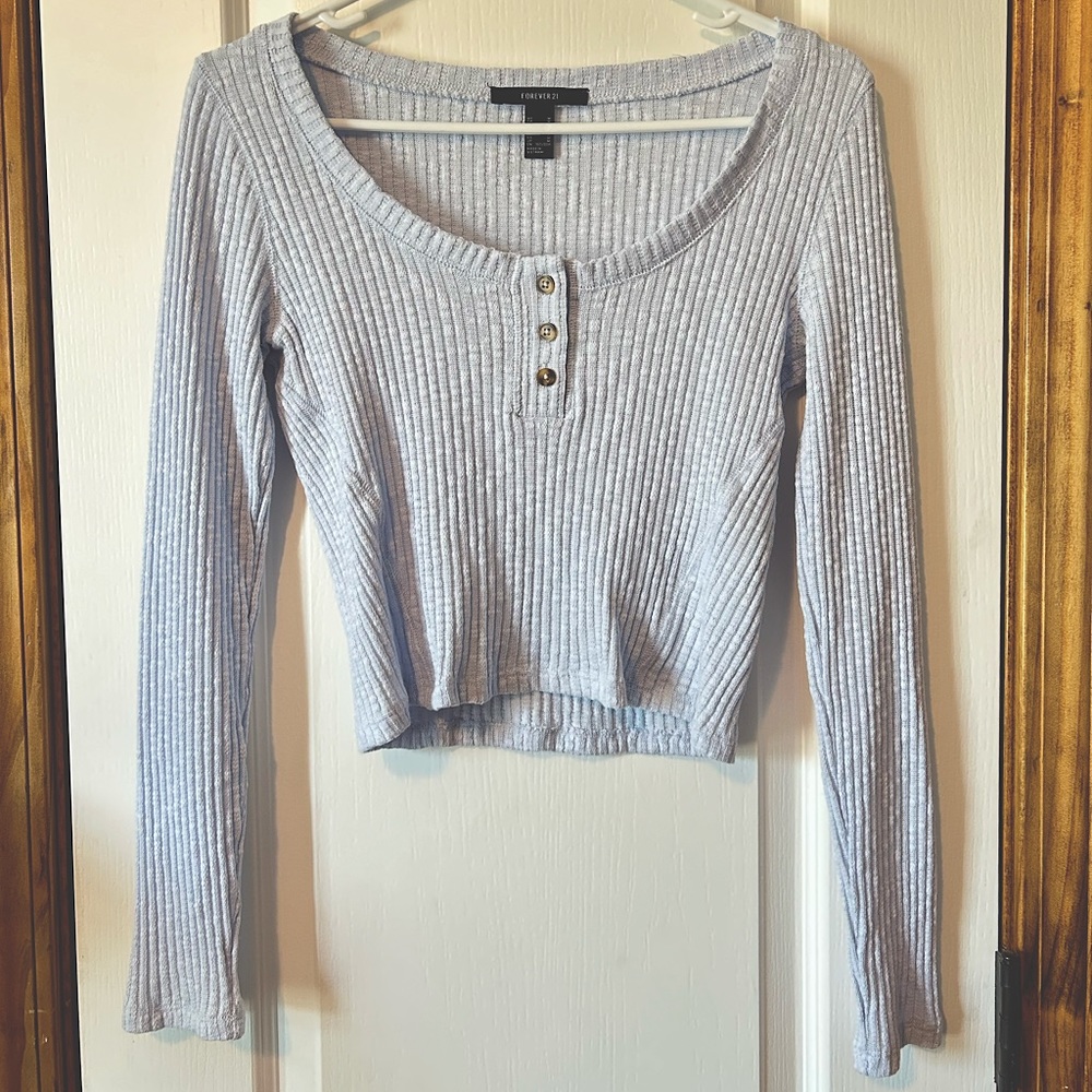 Light blue Forever 21 3 button sweater. Slightly cropped